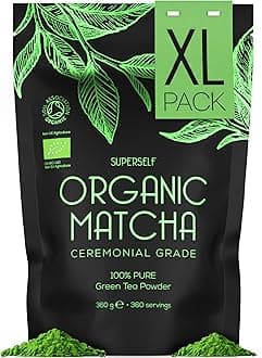 SuperSelf Organic Matcha Powder - Ceremonial Grade & 100% Pure - Smooth Taste & Vibrant Green - Macha for Straight Tea, Lattes, Baking - Certified Organic - Japanese Stone Ground Method - XLarge 360g