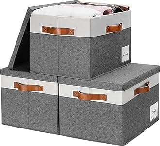 GhvyenntteS Extra Large Storage Bins with Lids, Foldable Fabric Storage Boxes with Lids and Handles, Storage Baskets with Lid and Label for Home Office (3 Pack, Grey, 15.75" x 11.8" x 10.2")