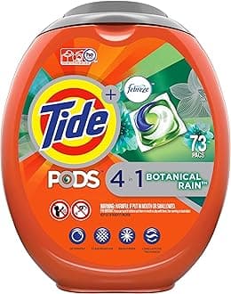 TidePods Plus Febreze Liquid Laundry Detergent Pacs, Botanical Rain, 73 Count