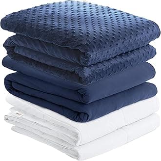 Degrees of ComfortWeighted Blanket Queen Size, Heavy Blankets for Adult, 1 x Cozy Heat Warm Minky Plush Washable Removable Covers Included, Heating & Cooling,Micro Glass Beads, 60x80 18lbs Navy