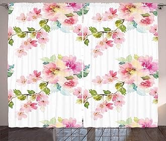 Ambesonne Floral Curtains, Watercolor Shabby Form Nature Petals in Soft Tones Picture, Living Room Bedroom Window Drapes 2 Panel Set, 108" X 84", Pink Fern