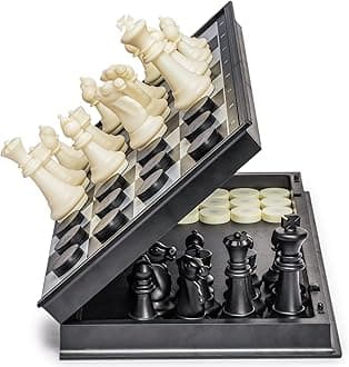 Large 2-in-1 Travel Magnetic Chess & Checkers Board Game Set - 14 Inches - Folding, Portable, Multi-Game Set