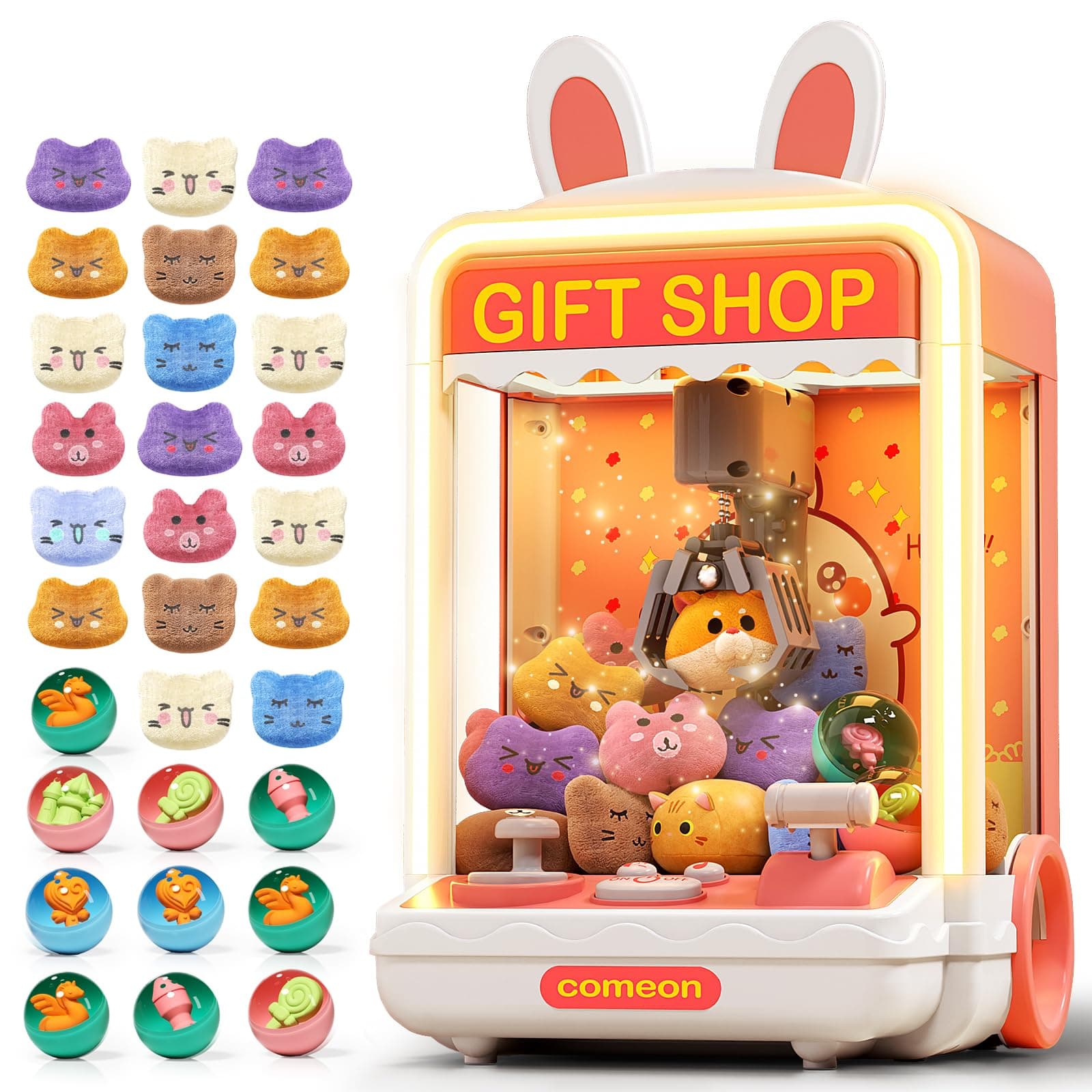 Aiqi 30 PCS Claw Machine for Kids, Mini Vending Machine with Lights Sound, Electronic Prize Dispenser for Kids Girl Ages 3-6, Claw Toys Game Gifts for 3 4 5 6 7 8 Years Old Girls