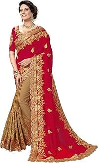 TRENDMALLSWomen's Silk Heavy Embroidery Work half half sarees for women