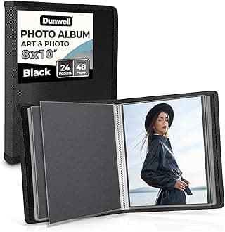 Dunwell Photo Album 8x10 (Black) with Black Mounting Paper, 8 x 10 Photo & Art Portfolio Presentation Book, 24 Clear Sleeves, Each Shows 48 Pages, Professional Photography Book for Pictures, Artwork