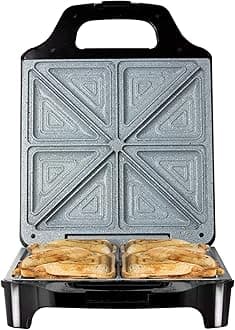 T27021 4 Slice Deep Fill Sandwich Maker with Extra-Deep, Non-Stick Ceramic Coated Plates, Automatic Temperature Control, 1600W, Black