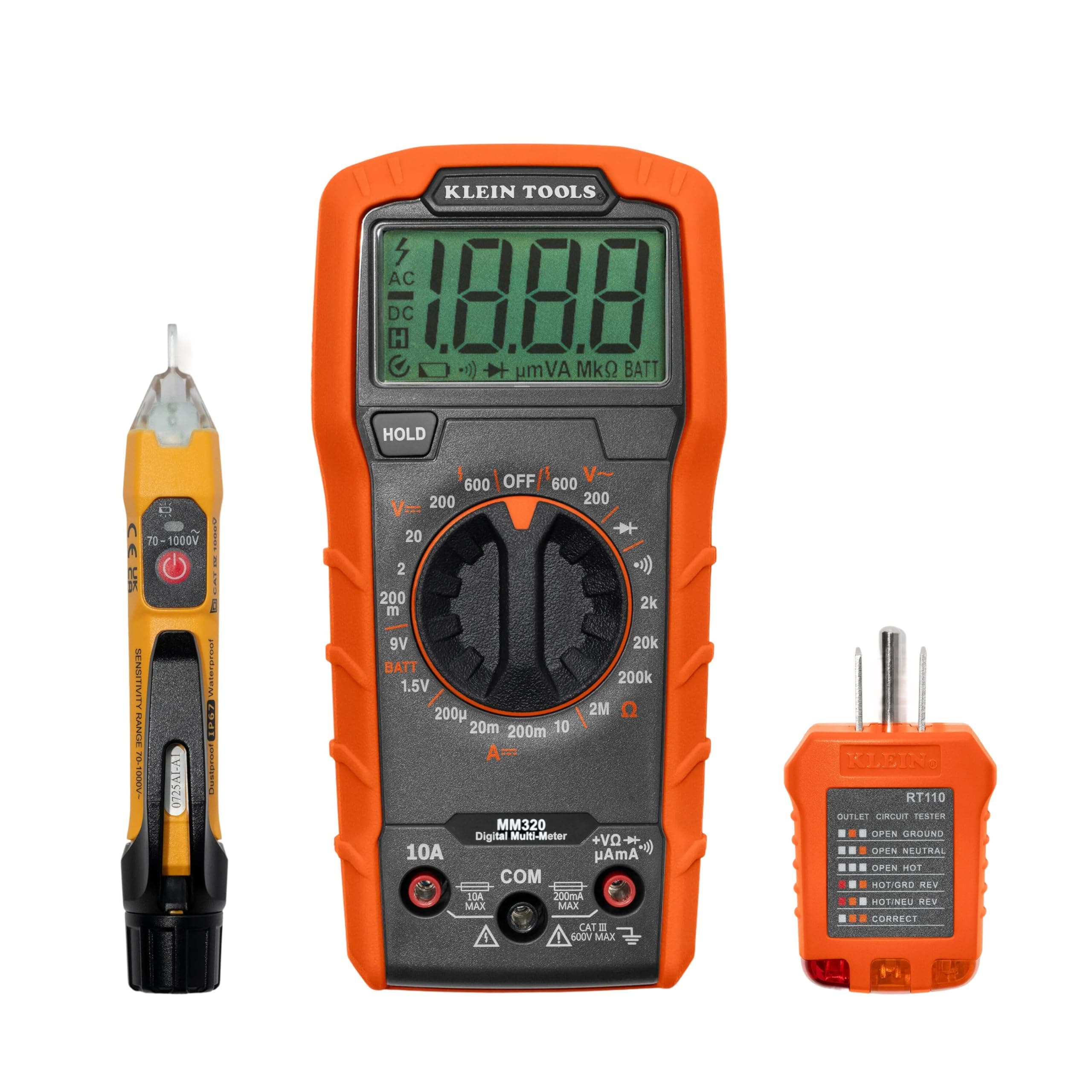 Klein Tools 69149P Electrical Test Kit with Digital Multimeter, Noncontact Voltage Tester and Electrical Outlet Tester, Leads and Batteries, Green,Red