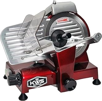 KWS MS-6RS Premium 200w Electric Meat Slicer 7.67-Inch in Red Stainless Steel...