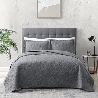 EXQ Home Quilt Set Full/Queen Size Grey 3 Piece,Lightweight Soft Coverlet Modern Style Wheat Pattern Bedspread Set(1 Quilt,2 Pillow Shams)