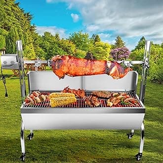 48.6" Electric Rotisserie Grill, Pig Lamb Spit Roaster Stand - 176 Lbs Capacity, Adjustable Height, BBQ Charcoal Rotisserie Grill Kit - Stainless Steel For Outdoor Party Camping