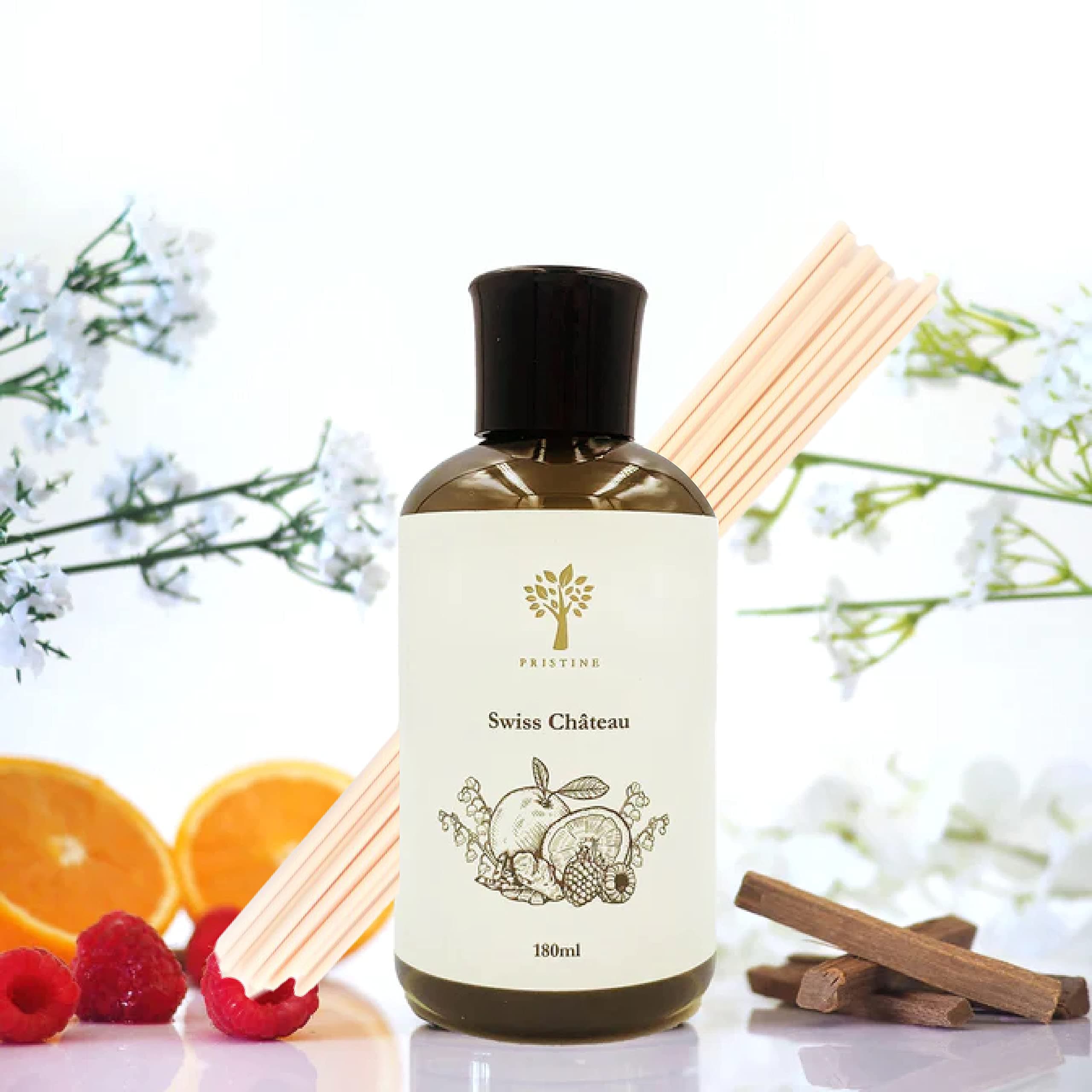 Pristine Swiss Château/Inspired by Hilton Hotel Reed Diffuser Refill with Free Reed Sticks | Fresh Rose, Tangerine, White Cedar Oil Diffuser Refills | Premium Hotel Lobby Reed Diffuser Oil Refill
