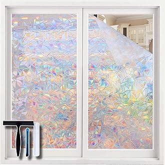 Volcanics Rainbow Window Film - Static Clings, 3D Decals & Stickers for Glass Doors, Heat Control & Anti UV, 35.4 x 98.4 Inches