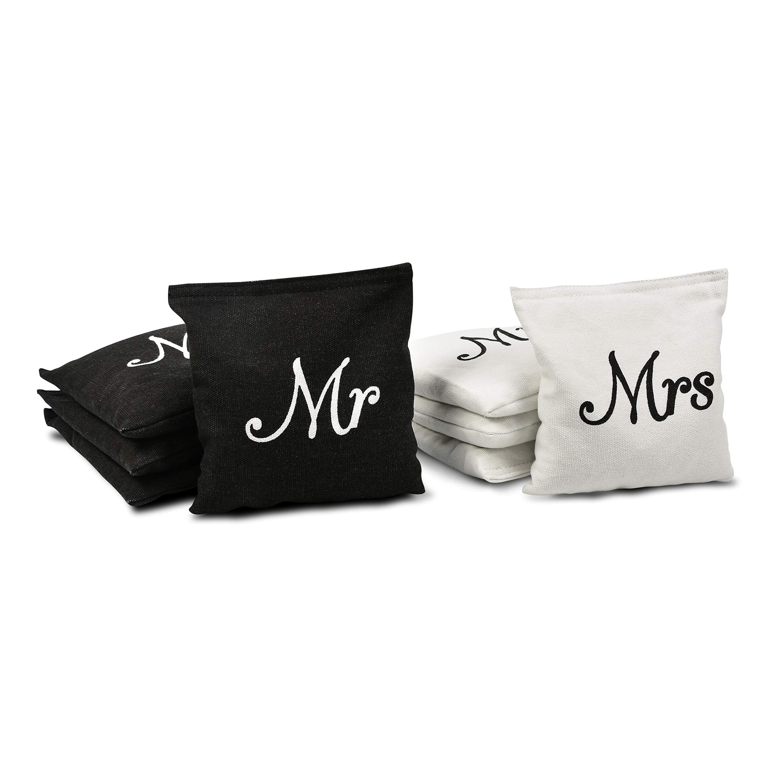 GoSports Wedding Theme Cornhole Bag Set, Includes 4 Black Mr Bags and 4 White Mrs Bags