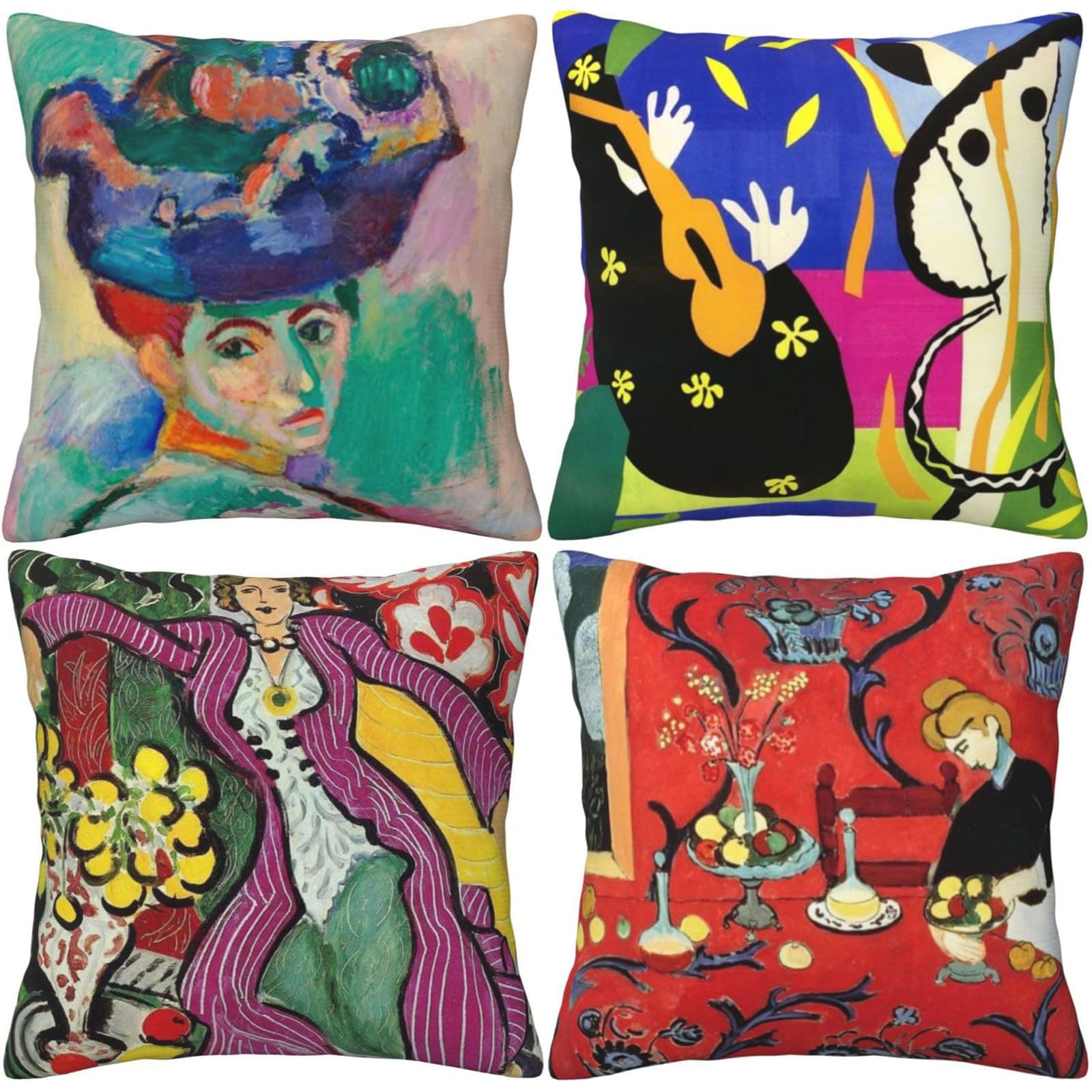HOSTECCO Matisse Pattern Throw Pillow Covers 18x18 inches Set of 4 Abstract Art Painting Pillow Cases Aesthetic Decorative Cushion Covers for Sofa Couch Living Room