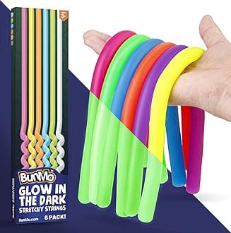 BUNMO Sensory Toys Stretchy Strings for Toddlers 3+ - Stimulating & Addictive Fidget Toys for Kids - Hours of Fun for Kids - Non-Mouthable Toy 3+ - Glow 6 Pack