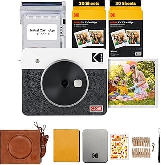 KODAKMini Shot 3 Retro 4PASS 2-in-1 Instant Camera and Portable Photo Printer (7.6 x 7.6 cm) plus Gift Package with 68 Sheets, White
