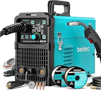 bestarc 145A MIG Welder, 110V 220V 4 in 1 Gas/Flux Core MIG/Lift TIG/Stick Welder Machine, Large LED Display Welding Machine, IGBT Inverter Welder MIG145 Soild Gasless Synergy MIG Welder