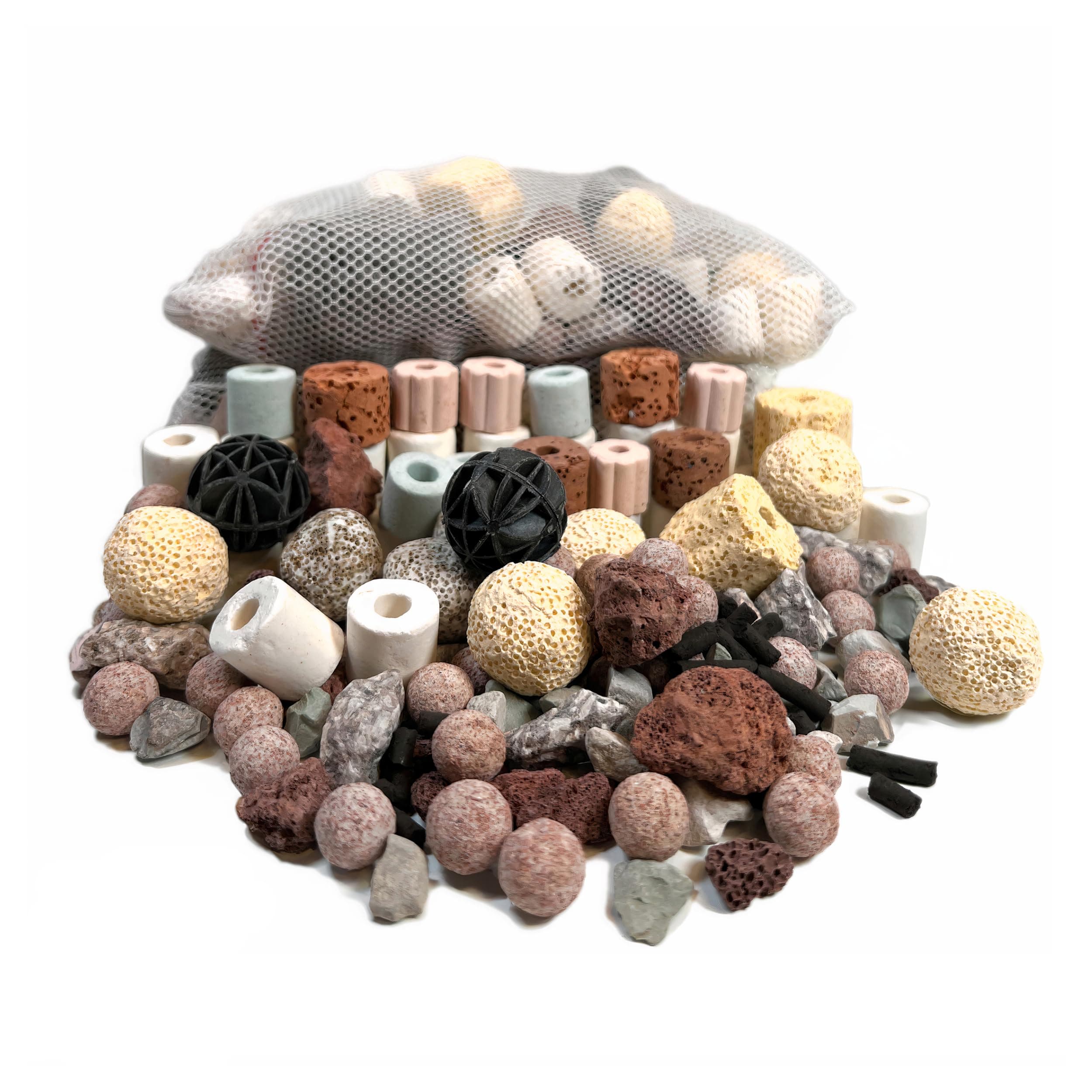 Biological Filter Media - Bio Balls Ceramic Rings Set with Mesh Bag for Aquarium Filter, Pond and Fish Tank (500g, 1.1lb)