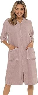 Ladies Terry Towelling 100% Cotton Zip Through Hooded or Non Hooded Dressing Gown Drying Bathrobe