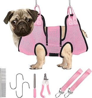 PatiencET Dog Grooming Hammock, Pet Grooming Hammock for Cats & Dogs with Security Strap, Dog Sling for Nail Trimming with Nail Clippers/Trimmer, Nail File, Pet Comb(Pink S)