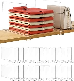 HBlife 24 Pack Clear Shelf Dividers, Vertical Purse Organizer for Closet Perfect for Sweater, Shirts, Handbags in Bedroom and Kitchen, Adjustable Acrylic Bookshelf for Organization