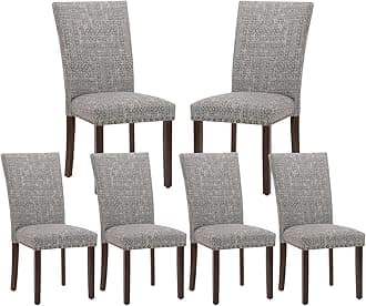 Upholstered Parsons Dining Chairs Set of 6, Fabric Dining Room Kitchen Side Chair with Nailhead Trim and Wood Legs - Boho