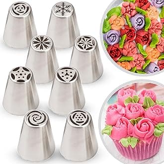 CukkiCakes 8 pcs. Russian Piping Nozzle Set.Match with Piping Bags. Icing Bags and Nozzles Flowers, Large Piping Nozzle. Baking Accessories, Grass Piping Nozzle, Cake Decorating Tools