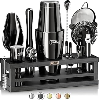 Bare Barrel® Mixology Bartender Kit Bar Set | 16-Piece Cocktail Shaker Martini Barware Mixing Tools For Home Bartending Incl. 35 Recipe Cards Gift (28Oz Boston Shaker, Jet Black/Black)