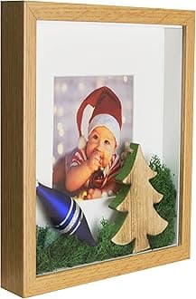 BD ART Shadow Box 3D 8x10x1 Inch, Display Box Photo Frames, Oak, Picture Frame with Wall and Tabletop, for Crafts, Photos, Souvenir, Baby Items, dried Flowers, Medals