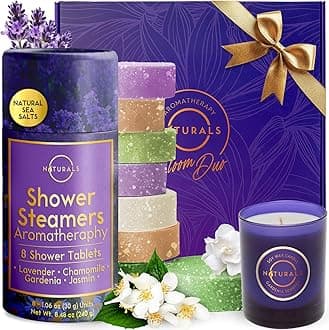 Shower Steamers Aromatherapy - Birthday Gifts for Women - Shower Bombs Aromatherapy, Spa Day Essentials, Relaxation Spa Gifts - Self Care Unique Gifts for Women and Men (Gift Set w/Scented Candle)