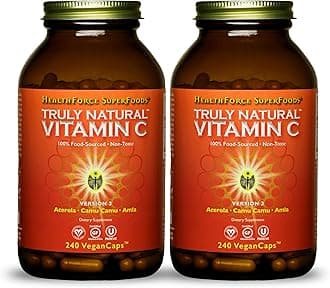 HEALTHFORCE SUPERFOODS Truly Natural Vitamin C - Immune Support Supplement with Camu Camu Berry - Vitamin C Supplement for Immune Health - Vegan, Non-GMO - 240 Vegan Caps, 60 Servings (Pack of 2)