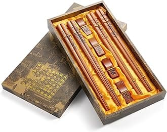 Chopsticks Reusable, Chopsticks Dishwasher Safe, with Chopstick Holder and Case Wooden Chopstick Set Chinese Traditional Stylish Chopstick Set (4 Pairs)