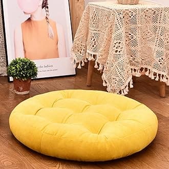 HIGOGOGO Round Solid Color Floor Pillow, Tufted Meditation Pillow for Seating on Floor Thick Seat Cushion Meditation Cushion for Yoga Living Room Sofa Balcony Outdoor, Yellow, 22x22 Inch