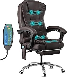 Blisswood Brown Executive Office Chair For Home, 8 Point Massage Office Chair With Footrest & Lumbar Support, Computer Desk Chairs Swivel Recliner Chair For Home Office…