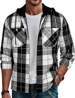 PJ PAUL JONES Men's Flannel Shirt Plaid Hoodie Casual Shirt Long Sleeve Lightweight Shirt Jackets