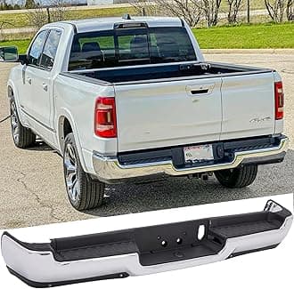 Rear Steel Step Bumper Assembly Compatible with 2019-2024 Dodge Ram 1500 without Dual Exhaust with Park Sensor Holes Chrome Back Bumper Replacement for CH1103138