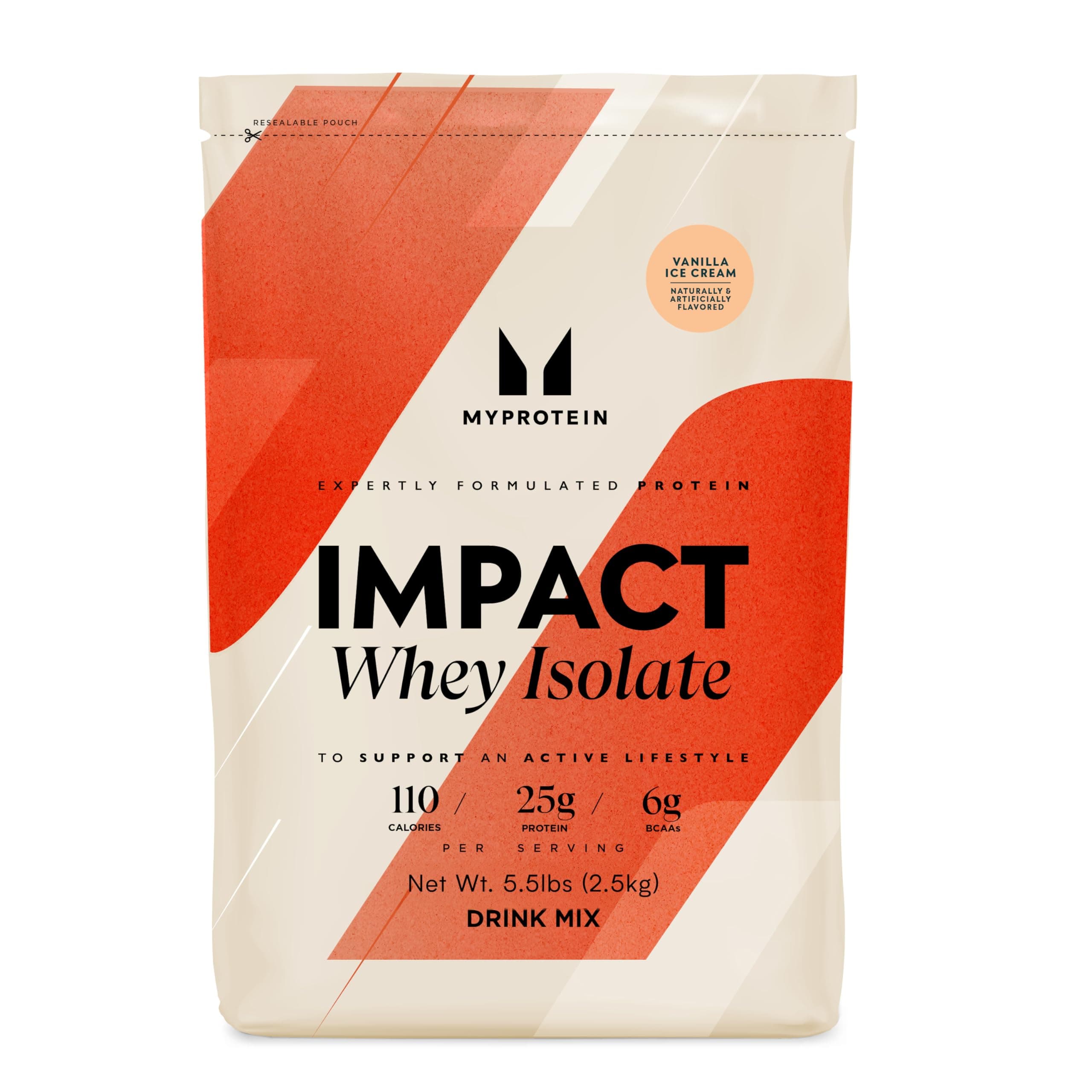 Impact Whey Protein Isolate, 5.5 Lbs (81 Servings) Vanilla, 25g Protein, 3.5g Glutamine & 4.5g BCAA Per Serving, Protein Shake for Muscle Strength & Recovery
