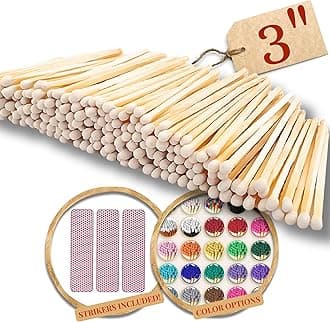 100 Count - 3" Long White Color Matches | Three Inch Coloful Loose Wooden Safety Match Sticks for Candle Display | Refill Decorative Jar Holder Bottle | Striker Included