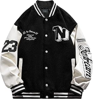 Mens Varsity Letterman Jackets: Vintage Streetwear Baseball Bomber Jacket for Men Women Casual Leather Sleeves Coat