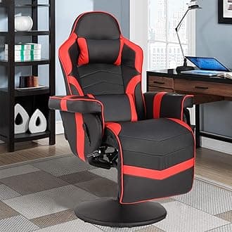 VUYUYU Massage Video Gaming Recliner Chair - Ergonomic Backrest & Seat Height Adjustment Swivel Recliner - PU Leather High Back Computer Office Chair with Cupholder, Headrest, Lumbar Support, Footrest