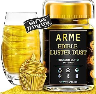 Arme Edible Glitter Gold,100% Food Grade Edible Gold Dust, Luster Dust Drink Glitter for Cocktails, Drink Glitter Edible Dust, Biscuits, chocolates, cakes, Vegan/No Taste(0.53oz/15g,Super Gold)