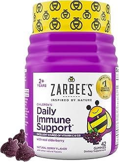 Zarbee’s Kids Elderberry Immune Support Supplement Gummies, Vitamins A C D3 E & Zinc, Elderberry Extract, Gluten & Gelatin Free, No Artificial Flavors, Natural Berry Flavor, Ages 2+, 42 Ct