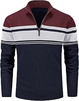 MAGCOMSEN Zip Mock Neck Sweater Mens Polo Zip Up Sweater Winter Thermal Sweater Multi-Color Striped Tops Turtleneck Long Sleeve Slim Fit Sweaters Black Sweater