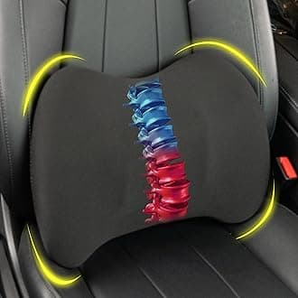 Lumbar Support Pillow for Car, Memory Foam Lumbar Pillow for Lower Back Pain Relief - Back Cushion for Driving, Chair Support for Car-Office Chair, Wheelchair -Matte Black