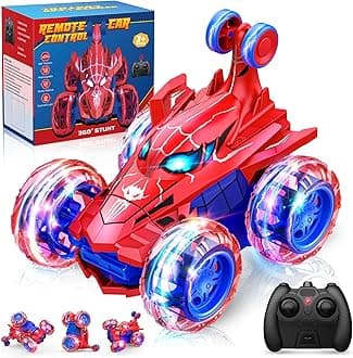 Spider remote control car rc cars toys,Cool rechargeable stunt rc car with 360 flips 4WD wheel with bright light,Fun outdoor toys gifts for kids birthday or Chritmas age 4 5 6 7 8 9 10 11 12 years old