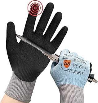 Schwer ANSI A8 Cut Resistant Gloves, Touchscreen, Cutting Gloves with Sandy Nitrile Coated Firm Grip, for Warehouse, Handle Glass, Carving, Gardening, Construction, Fishing, Wood Work（Blue,L）