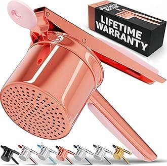 PriorityChef Large 15oz Potato Ricer, Heavy Duty Stainless Steel Potato Masher and Ricer Kitchen Tool, Press and Mash Kitchen Gadget For Perfect Mashed Potatoes - Everytime, Rosegold and Pink