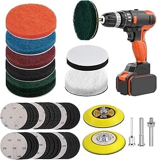 GOH DODD 42 Pieces Car Headlight Restoration Kit, 3 Inch Headlight Cleaner Restorer with ¼” ⅛” Shank, Backing Pads, Wool Pads, Interface Pads, Grit 60-240 Waterproof Sanding Discs, Scouring Pads