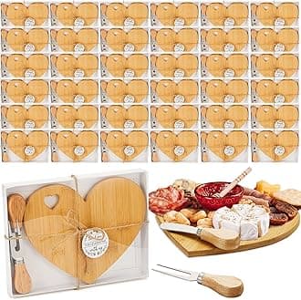 Patelai 36 Set Bridal Baby Shower Favor Heart Cheese Board with Knife, Wood Mini Charcuterie Board Thank You Gift Box for Guest Bridal Baby Shower Prize Wedding Valentines Birthday (Bamboo Color)