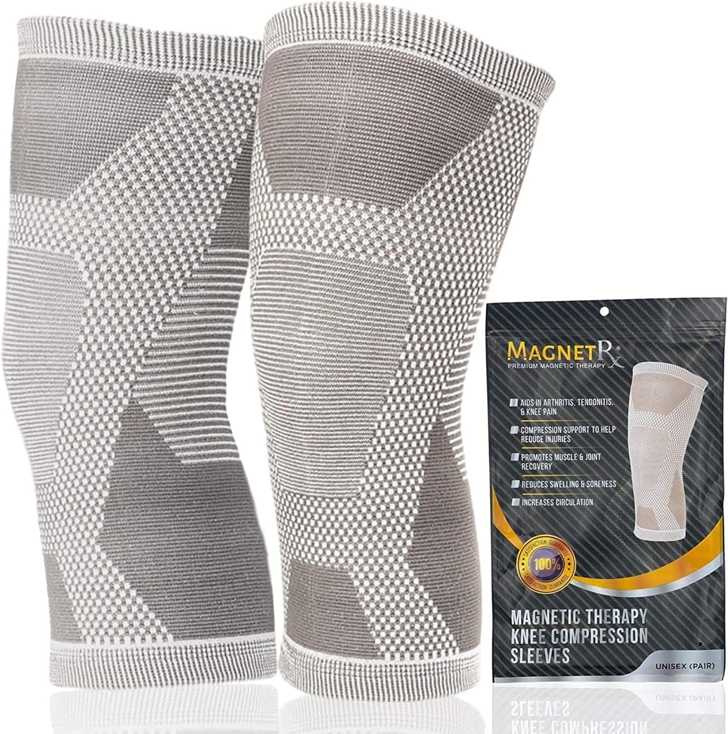 MagnetRX® Magnetic Knee Sleeve – (2-Pack) Effective Compression Knee Brace with Magnets for Knee Comfort & Recovery – Magnetic Knee Brace Support (Large)